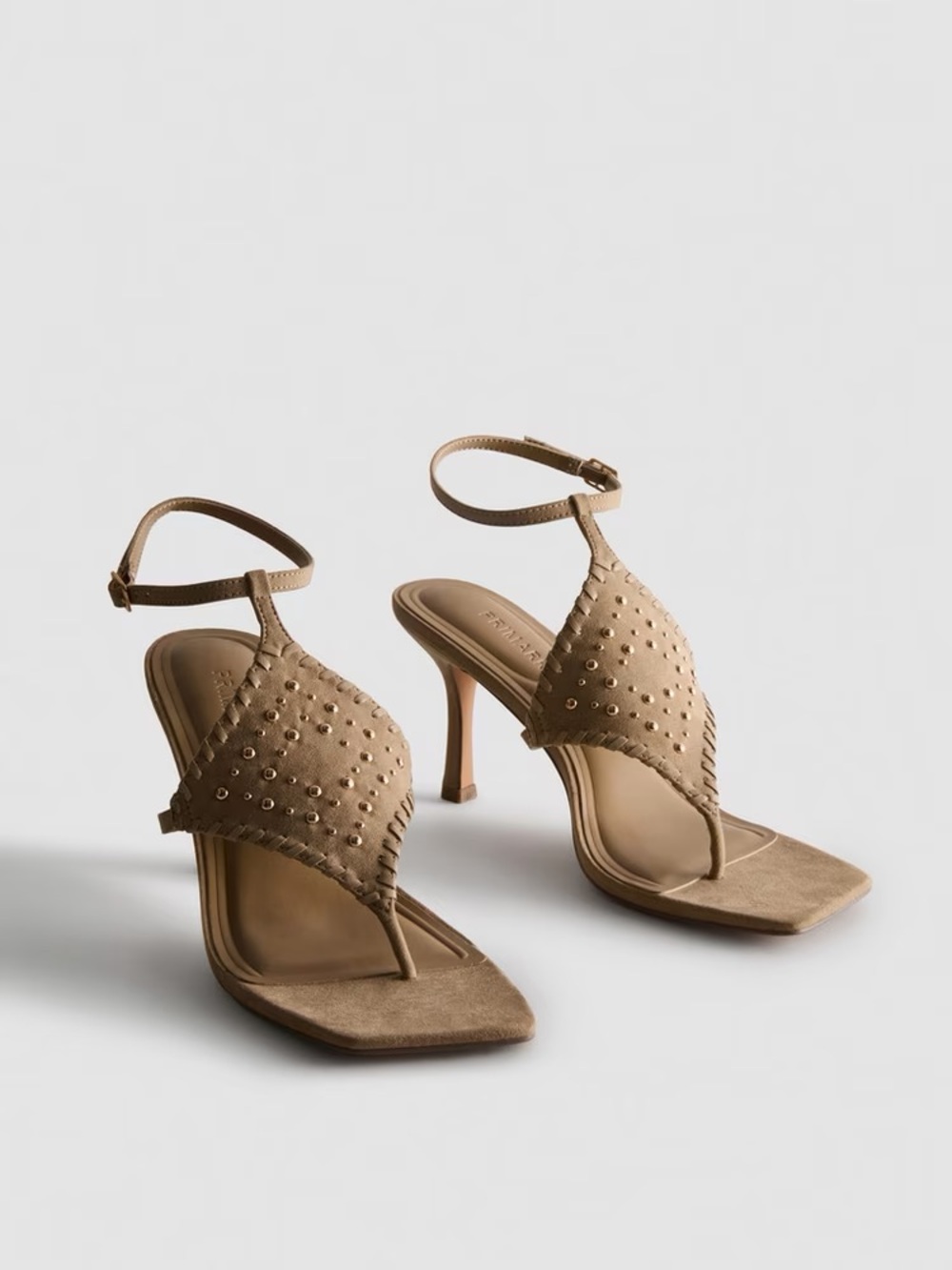 Primark Studded Tan Suede Ankle-Strap Heeled Sandals